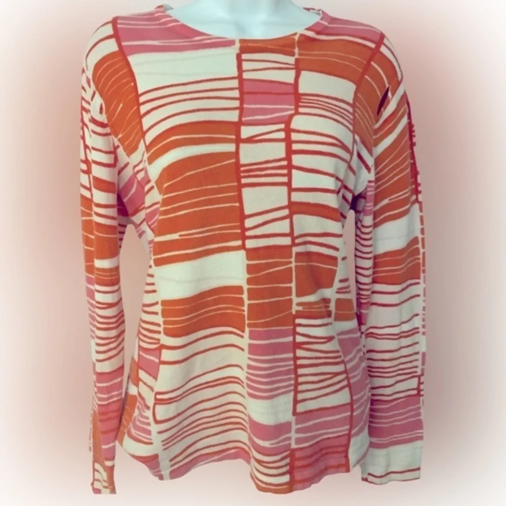 J McLaughlin Knit Cotton Top - M orange , pink ,cream , cotton modal spandex